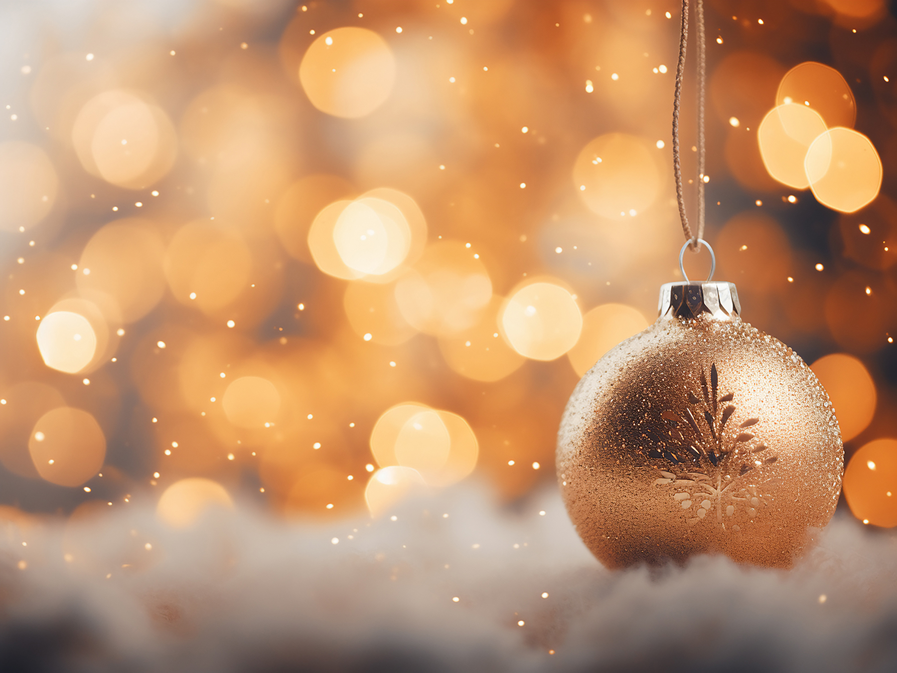 Christmas background with golden christmas ball on bokeh lights background